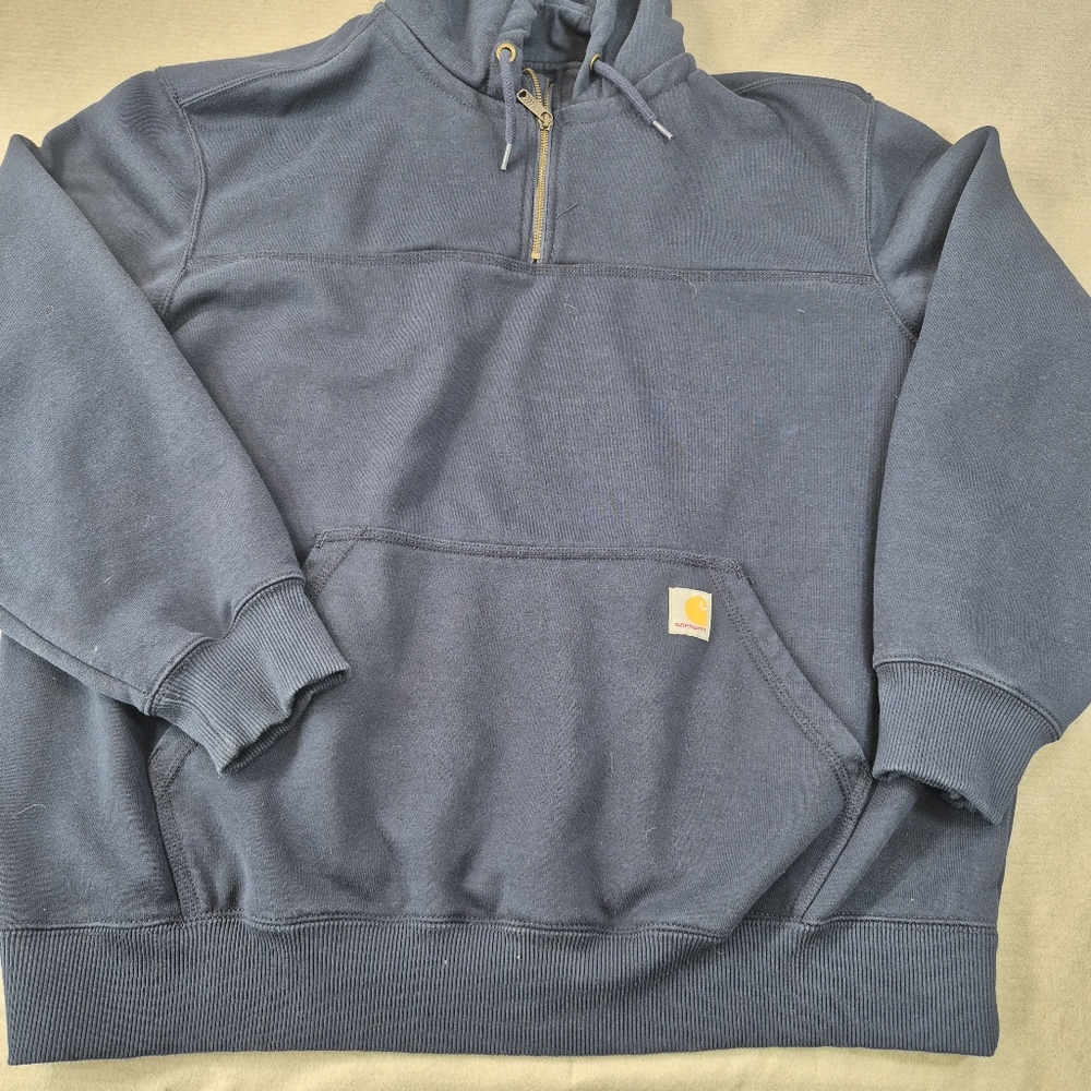Carhartt Men's XXL Rain Defender Loose Fit Heavyweight Quarter-Zip Hoodie Blue - Picture 3 of 12